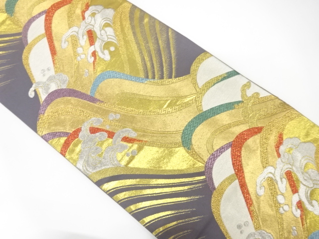 JAPANESE KIMONO / FUKURO OBI FOR FURISODE / SILK / WOVEN ROUGH WAVE